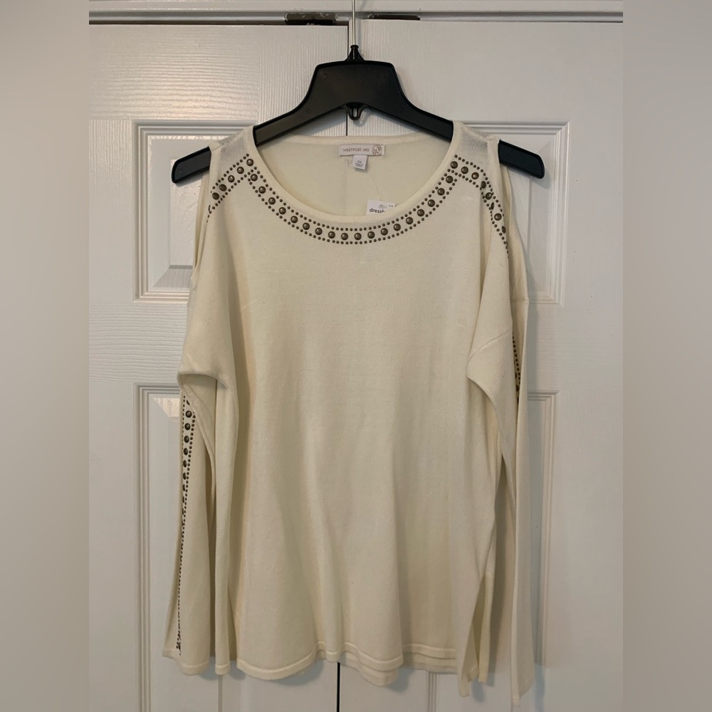Westport Cream Knit Top with Antiqued Stud Trim
